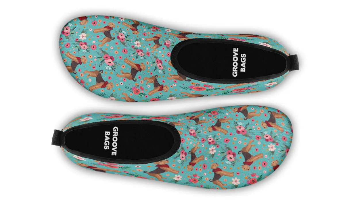 Airedale Terrier Flower Aqua Barefoot Shoes