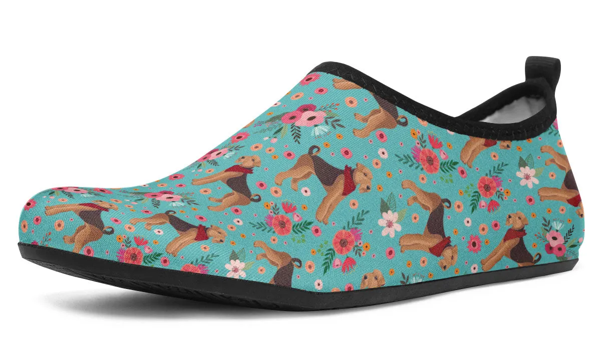 Airedale Terrier Flower Aqua Barefoot Shoes