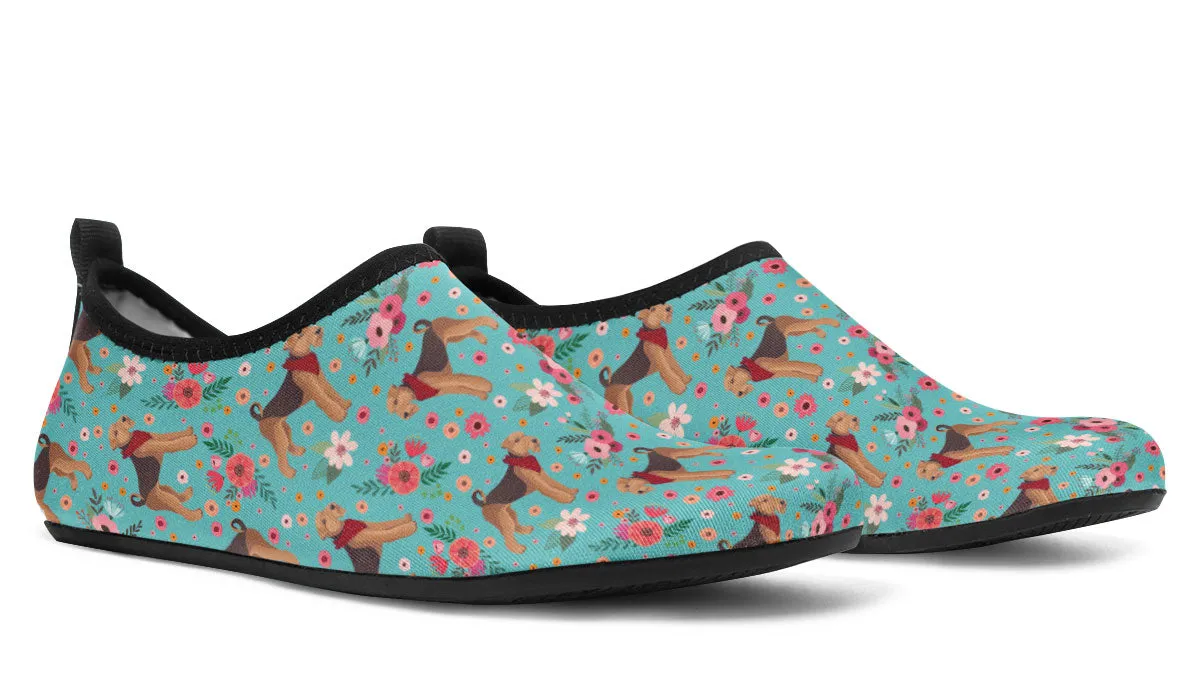 Airedale Terrier Flower Aqua Barefoot Shoes