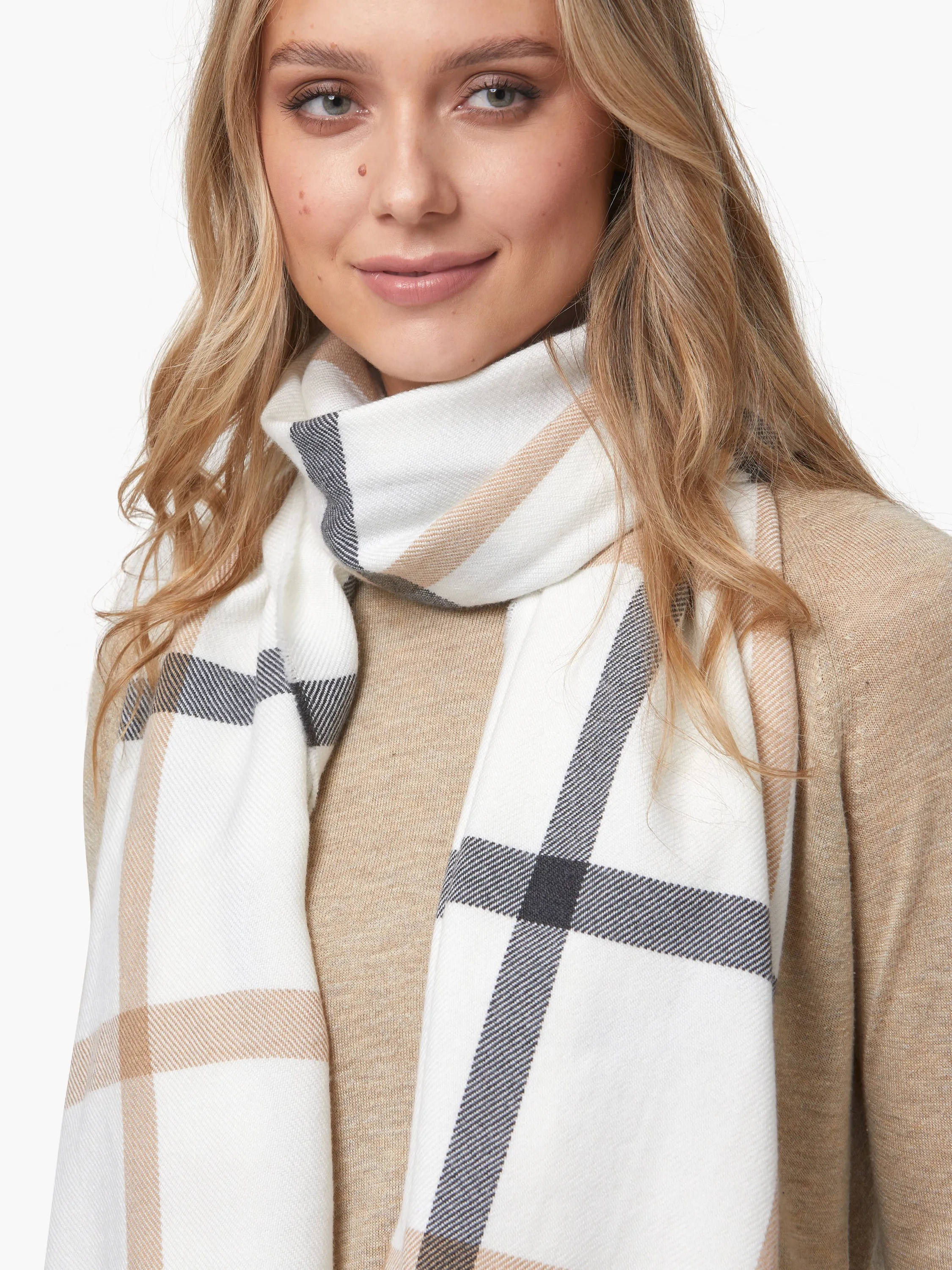 Foxford White Neutral Stripe Extra Fine Merino Scarf